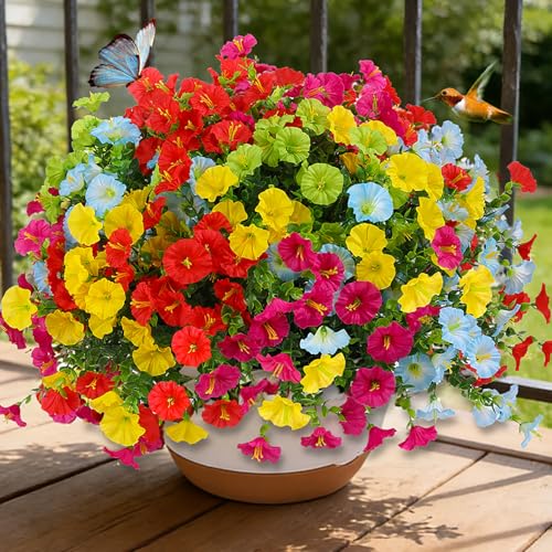 Artificial Flowers for Outdoors, 20 Bundles UV Resistant Faux Flowers for Outdoor Planters, Realistic Morning Glory Outdoor Faux Plants for Porch, Patio, Window Box, Garden Decoration