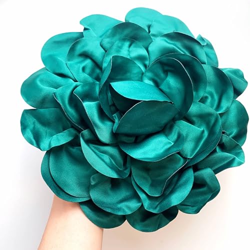 Heyiwell Large Satin Fabric flower for Brooch Pin Wedding Party Dance Dress Suit Clothes Head Hair Accessories DIY Decor 9.45"Inch - color: Blackish Green