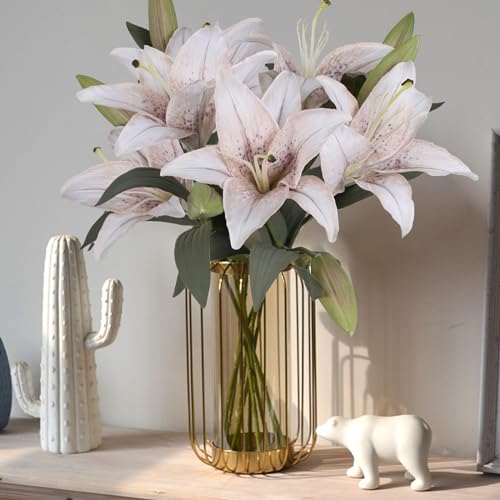 White Flower Vintage Artificial Lilies 6PCS White Lily Silk Flowers with Stems Tiger Lily Artificial Faux Flowers for Vase for Wedding Party Home Table Decor - color: 6pcs-white