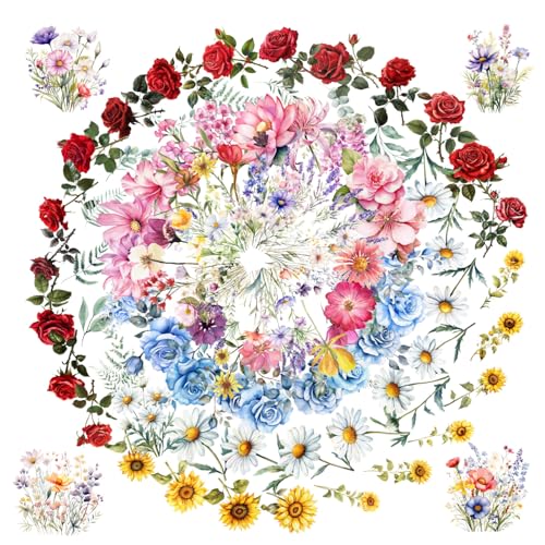 100 Pcs Natural Flower Stickers for Scrapbooking Junk Journal Notebook Planner Card Making Collage Envelope Water Bottle Phone Case Craft, Rose, Daisy, Lavender, Sunflower, Wildflower Stickers - color: Mix Flowers