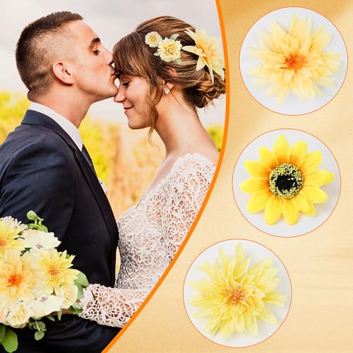 LACGO 48 PCS Fall Fake Flowers Heads - Artificial Flower Heads Bulk Silk Faux Flower for Crafts Cake Blossom Wreath Garland Bouquets for Crafts Wedding Bridal Party Baby Shower Home Decoration(Yellow) - color: Yellow