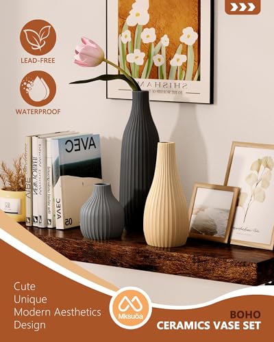 Decorative Flower Vase Set of 3 - Modern Boho Style Multicolor Vases, Ribbed Textures Ceramic Vase for Home Decor Shelf Bookshelf Mantle TV Stand Entryway Console, Dining Table Centerpiece Decor - color: Multicolor