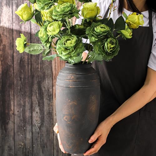Large Ceramic Rustic Vase - 12.87 inch Tall Decorative Farmhouse Vase for Home Decor, Living Room, Shelf Decor, Enterway, Office, Table Decoration - color: 101-4-12.87in