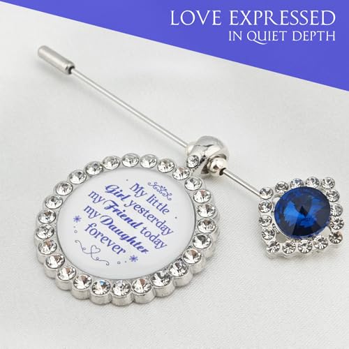 Something Blue Gift for Bride Bouquet Charms for Wedding Memory, Bridal Shower Gifts from Mom,Rhinestone Artificial Sapphire Wedding Gifts Bouquet Dress Pin with Touching Saying - style: My Little Girl 2 (WhiteK)