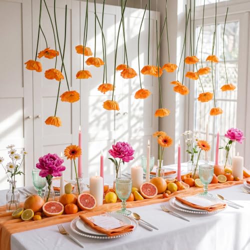 12 Pack 5 ft Artificial Poppy Flowers Hanging Garland Decorations Orange Poppy from Ceiling Dangling Faux Floral Vine Strings with Hook for Wall Ceiling Wedding Home Decor - color: Orange