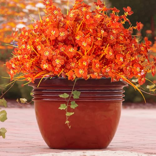 Grunyia 20 Bundles Artificial Fall Flowers Outdoor,No Fade Fake Plastic Flowers,Faux Autumn Plants for Indoor Outside Garden Porch Window Box Home Wedding (Fall Orange) - color: Fall Orange