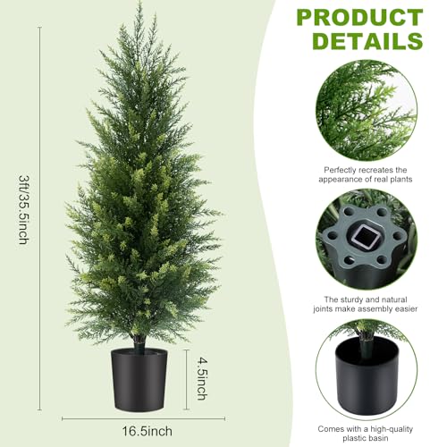 3 ft Artificial Cedar Topiary Trees Set of 2 Front Porch | Compact 3FT, Realistic Faux Cedar, Stable Base, No Watering Needed, for Porch Patio Garden Entryway Home Office - color: Green, size: 3FT