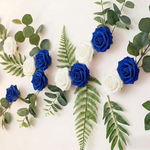 100Pcs Real Looking Blue and White Blend Artificial Rose Flower Heads, Foam Fake Roses for DIY Wedding Decorations Baby Shower Centerpieces Home Party Valentine's Day Mother's Day Decor - color: 100pcs Blue and White Ombre