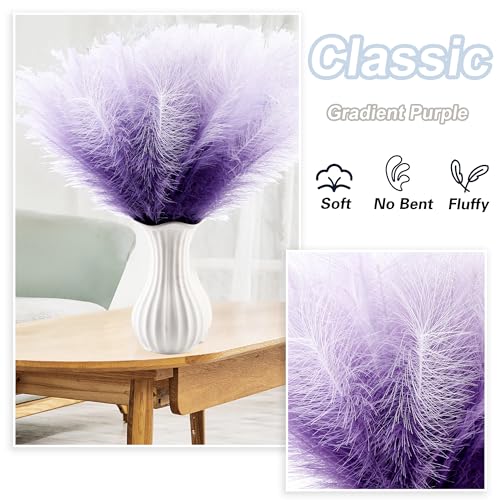60Pcs Purple Gradient Faux Pampas Grass Decor, 21.7" Pompas Grass Flower Arrangement and Vase Filler for Boho Home Wedding Decoration - size: 21.7'' Tall Purple Gradient