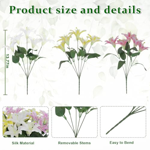 ZeKonan 10 Pcs Artificial Lily Flowers Faux Fake Silk Lilies Bouquets | Home Kitchen Wedding Party Decor, Table Centerpieces Decoration, Flower Arrangement Decor, 3 Colors Mixed, 14in - color: 10 Pcs-b Mix
