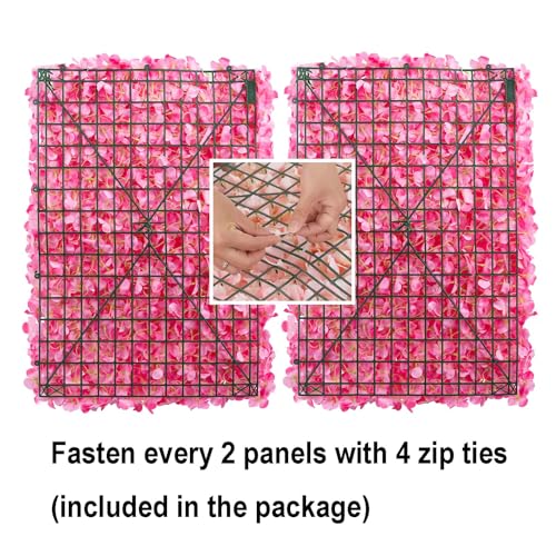 BLOSMON Flower Wall Panel Backdrop - 6 Pcs 24 x 16 Inch Pink Artificial Hydrangea Floral Backdrop for Wedding Party Baby Bridal Shower Decor, Hanging Fake Silk Flower Backdrop Decoration - color: Pink