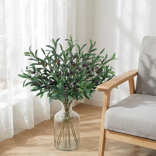 8 PCS 30" Faux Olive Branches Silk Leaves Fake Olive Tree Branches with 96 Fruits Realistic Artificial Greenery Stems for Vase Fillers Home Centerpieces Wedding Office Indoor Decor - color: 8 Pcs Olive Branches