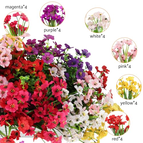 24PCS Artificial Flower Daisies and Eucalyptus Leaves,UV Resistant Faux Flowers for Home Garden Decor Outdoor,Wedding,Office,Patio,Vase Decor,Waterproof Fade-Resistant Bendable Stems, 6 Color - size: 24PCS 6 Color Daisy