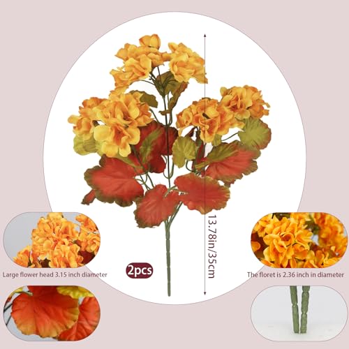 CISDUEO 2 Pcs Fall Flowers Artificial for Outdoors Decoration Fake Geraniums Yellow Faux Flowers for Outdoor Planters Realistic Faux Mums for Front Door Porch Autumn Garden Patio Balcony Yard Indoor - color: Fall - Yellow