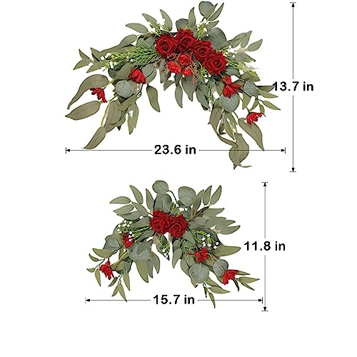 GOLDY&WENDY Artificial Silk Flower Swag (Pack of 2) for Wedding Party Reception Entrance Welcome Sign Home Wall Front Door Decor - color: D3-red Rose