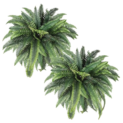 Artificial Plants Faux Fern, Artificial Ferns for Outdoors Indoors, 45 Inch Large Fake Boston Ferns 2 Pack, Realistic Hanging or Floor Greenery, UV Resistant for Porch House Decor, Green - color: Green