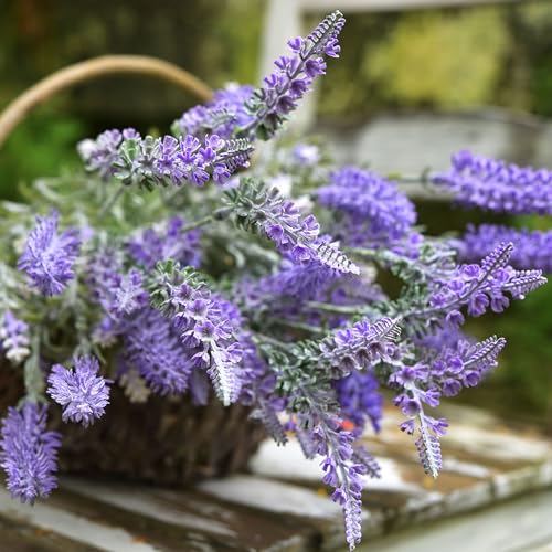 FiveSeasonStuff Hazy Purple Artificial Lavender Flowers 14.6 inches 4 Stems - color: Hazy Purple Lavender Bouquet