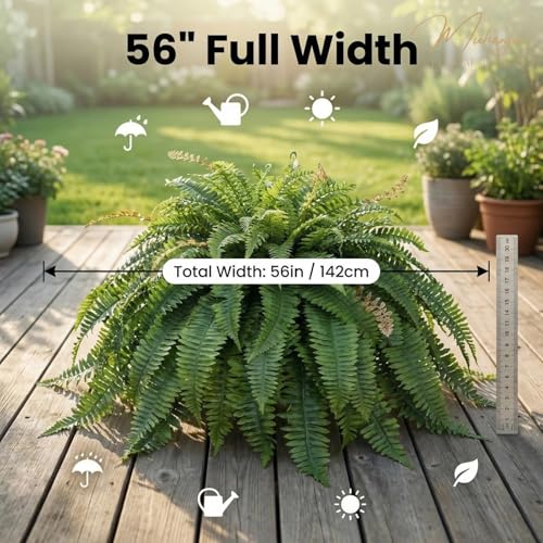 Muhanjia 56” Silky Artificial Boston Fern, 128 Fronds Large Hanging Plants for Outside Planter,Bush Floor Plants Large for Home Decor Porch Patio Garden Indoor Outdoor (JY-128Fronds1PcsGreen) - color: Jy-128fronds1pcsgreen