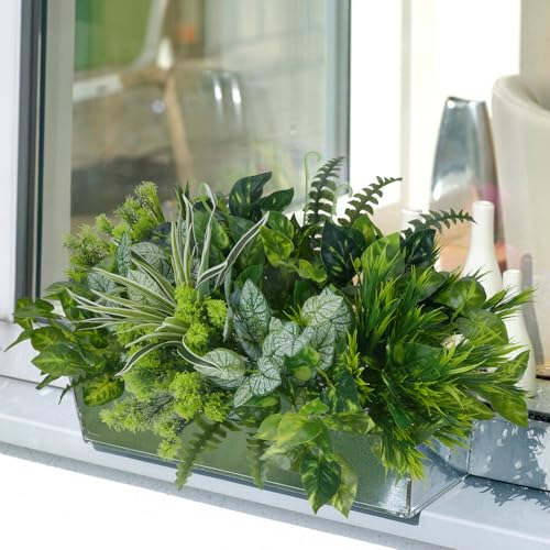 18 Bundles Artificial Greenery for Outdoors, Artificial Outdoor Plants UV Resistant Fake Spider Fern Coleus Plant Faux Bushes Leaves for Outside Window Box Patio Garden Front Porch Yard Summer Decor - color: Green-18pcs