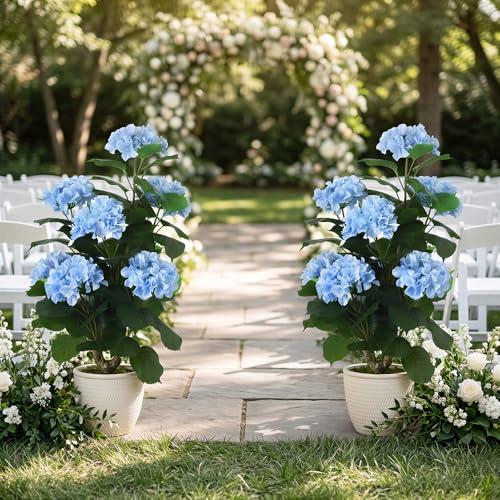 31" Large Artificial Blue Hydrangea Floor Plant, Realistic Faux Silk Floral Arrangement in Black Pot, UV Resistant Tall Outdoor Decorative Flowers for Porch, Patio, Office & Home Entrance - color: Blue