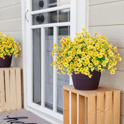 Sggvecsy Artificial Flowers for Outdoors 12 Bundles Realistic Faux Plants UV Resistant Fake Silk Daisy with Eucalyptus for Boxwood Planter Patio Porch Outside Spring Summer Decoration(Yellow) - color: Yellow