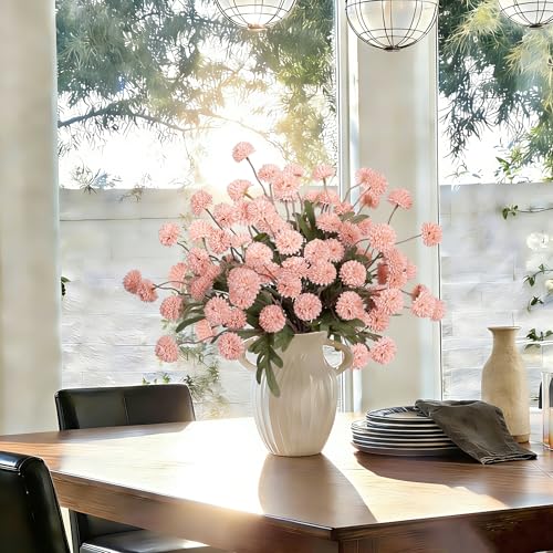 12Pcs Fake Kiku Flowers, Artificial Small Chrysanthemum Balls with Stems, Faux Silk Mini Pompon Mums for Vase Floral Arrangement DIY Bouquets Wedding Party Table Centerpieces Home Decor (No Vase) - color: Pink