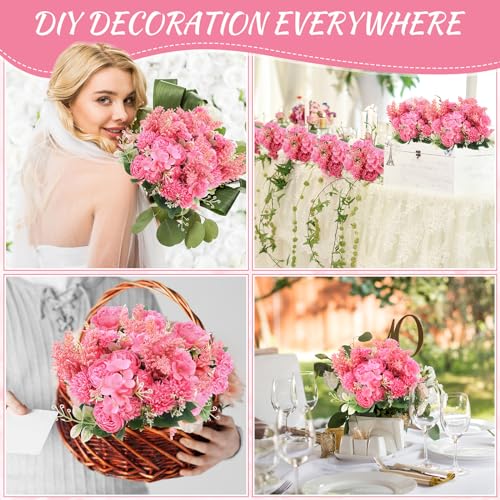 Zeyune 8 Pcs 13.4 Inch Artificial Flowers Bouquet Fake Silk Flowers Faux Bouquet Hydrangea Bouquets for Wedding Birthday Table Centerpieces Home Office Decoration (Peony,Hot Pink) - color: Hot Pink, size: Peony