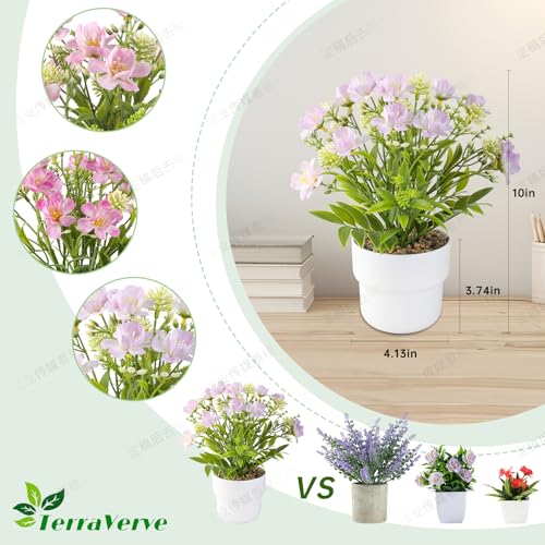 2-Piece Artificial Table Plant ， Lifelike Indoor Plants for Home, Office, Bedroom, Bathroom Decor ，Rustic Farmhouse Style mini Potted plantsry - color: Red + Purple