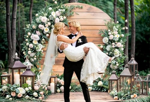 6X4ft Floral Wedding Photography Backdrop Vintage Wood Arch with White Pink Roses Bridal Newborn Birthday Party Decor Props for Studio Photo Shoots Anniversaries - color: Multi9, size: 6X4ft