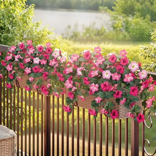 HyeFlora Artificial Flowers for Outdoors 2PCS Faux Petunias Silk Fake Flowers for Outside Planter UV Resistant Realistic Home Garden Porch Decor (Pink) - color: Pink