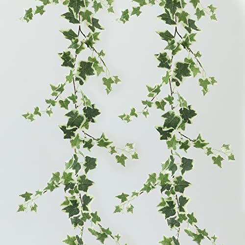 Dallisten 3 Strands Odorless Artificial Ivy Vines Kit, 71" Silk Ivy Garland with Green Leaves, Fake Hanging Plants Greenery Decoration for Bedroom, Windows, Walls, Wedding, Outdoor Decor - color: Green White Ivy