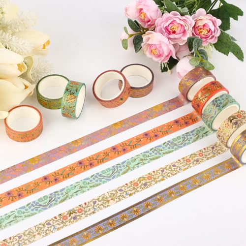 Washi Tape Set 20 Rolls Gold Foil Floral Decorative Tape Vintage Aesthetic Masking Tape for Arts Scrapbooking, Bullet Journaling, DIY Crafts, Planners, Gift Wrapping - style: Gold Foil Floral