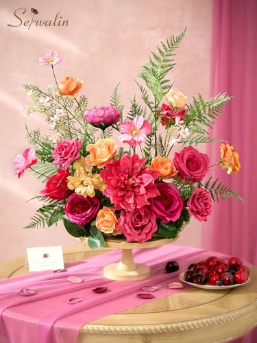 Serwalin Artificial Hot Pink & Orange Flowers, Magenta Silk Fake Flowers, Autumn Faux Flowers for Wedding Bouquet, Table Centerpieces, Home Decor - color: A Aesthetic Hot Pink & Orange, size: Square