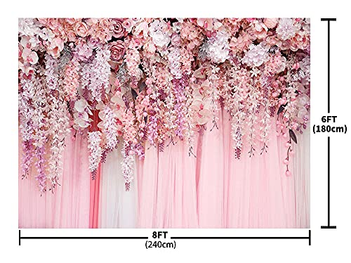 8x6ft Floral Backdrop Girl Pink Rose Flower Wall Decor Romantic Bridal Shower Wedding Anniversary Photo Background Floral Party Decorations Dessert Cake Table Banner Props - size: 8x6ft