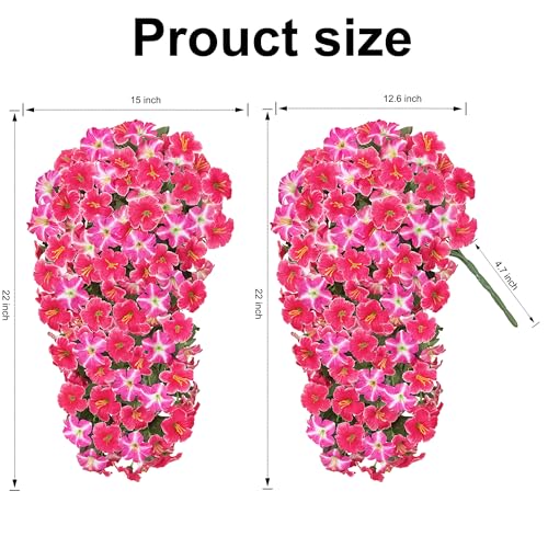 Ivydale Artificial Hanging Flowers for Outdoors, Faux Morning Glory 2Pcs UV & Fading Resistant Silk Flower for Porch Patio Balcony Planter Yard (Rose Red) - color: Rose Red