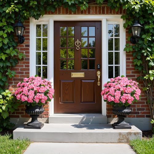 Alupssuc 8 Bundles Artificial Geranium Flowers UV Resistant for Outdoors | Silk Material, Real Touch, 18" Tall, 8 Bundles, 5 Stems Each, for Front Door Garden Porch Patio Planter, No Fade, No Watering - color: Ombre Pink