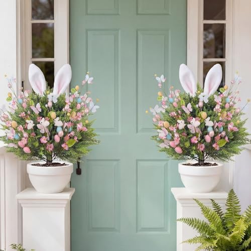 6 Pcs Artificial Easter Bunny Picks Stems Spring Berry Floral Tree Branches with Easter Egg Twig Branches Butterfly Decorative for Topiary Arrangement Centerpiece Celebration Home Vase Decor