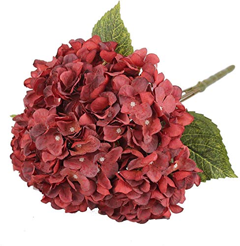 2Bouquets Artificial Fake Flowers Plants Silk Hydrangea Arrangements Wedding Bouquets Decorations Plastic Floral Home Kitchen Garden Party Festival Bar DIY (Dark Red,5 Flower Heads) - color: Dark Red，5 Flower Heads
