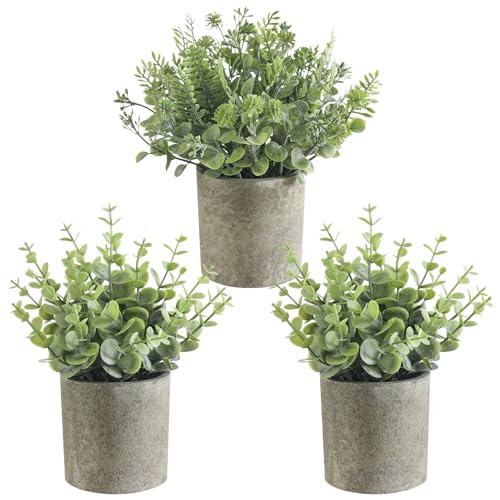 3 Pack Mini Potted Fake Plants Artificial Plastic Indoor Eucalyptus Plants for Home, Office, Desk, Bathroom, Coffee Table & Shelf (Light Green) - color: Light Green
