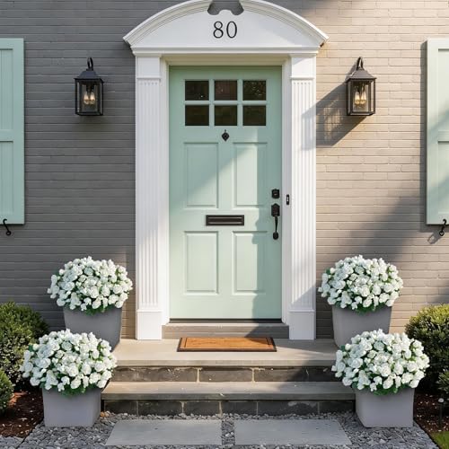 Juxdp 8 Bundles Artificial Roses, Realistic Silk Bouquet Flower(White) | Fluffy and Vivid, Fade-resistant, Faux Rose Plants, for Front Door/Garden/Farmhouse/Home/Outdoor/Spring/Summer Decor - color: White