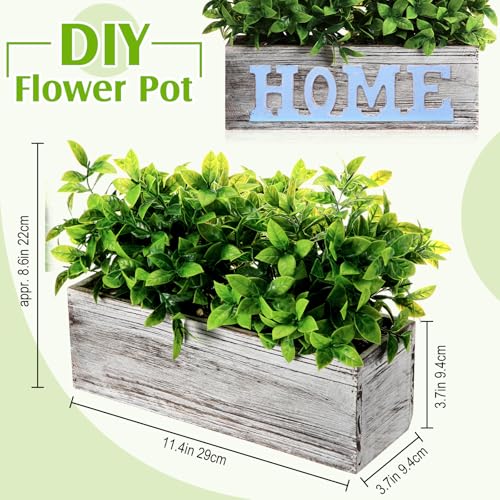 Lyrow 2 Pack 11.4 '' Artificial Eucalyptus Plants in Rectangular Rustic Wooden Planter Box Faux Potted Herb Plant Greenery Centerpiece for Cabinet Windowsill Table Shelf Wedding Decor (Whitewashed) - color: White, size: 11.4 ''