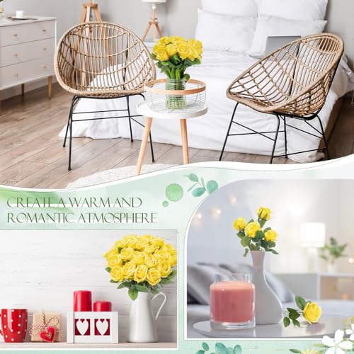 Hotop 80 Pcs Rose Artificial Flowers Bulk with Long Stem, Silk Roses Realistic Fake Flowers Bouquet for Wedding Table Centerpieces Bridal Shower Party Home Decorations(Yellow) - color: Yellow