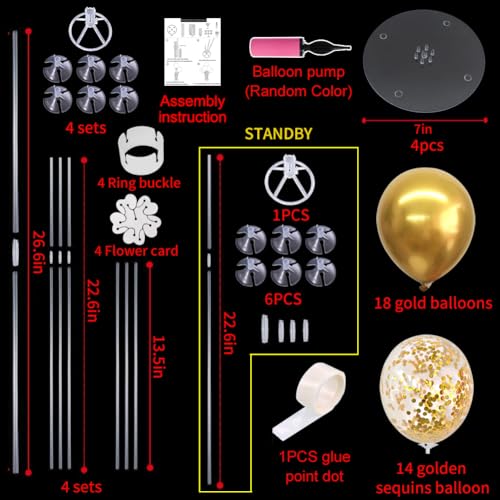 TONIFUL 4 Set Gold Balloon Centerpieces for Tables,Gold Birthday Party Decorations,Table Centerpieces for 50th Birthday Anniversary Graduation Decorations 2026 New Year Prom Retirement Wedding - color: Gold