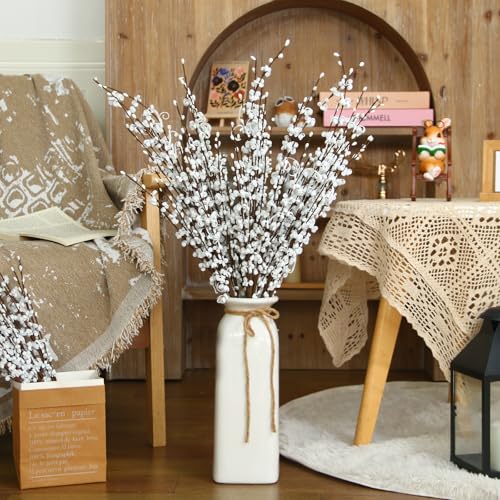 10Pcs Long Stem Jasmine Flowers Artificial Valentine's Day 29.5"/75cm Tall Fake White Flower Bouquet Artificial Pussy Willow Branches for Home Office Wedding Party DIY Floral Decor - color: White, size: 10 PCS