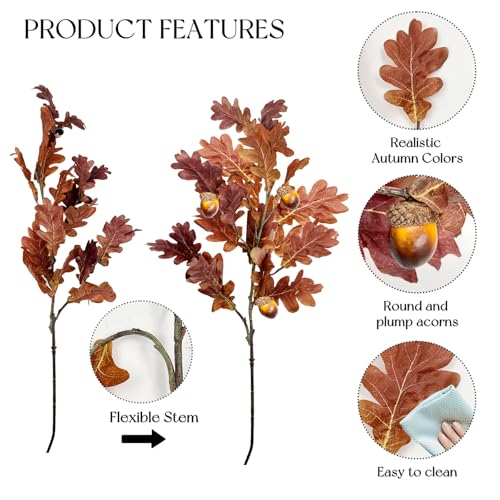 SNAIL GARDEN 2 Pcs 39.3in /100cm Faux Oak Fall Floral Stems with Acorns,Large Artificial Fall Stems for Vases Filler, Autumn Decor Oak Leaves Artificial Fall Flowers Wedding Porches Courtyards