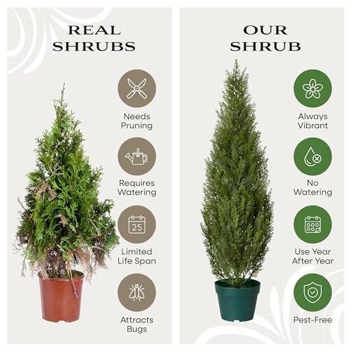National Tree Company 36 Inch Artificial Arborvitae Topiary Tree, Realistic Fake Tree Potted Plant, Dark Green Round Growers Pot - size: 3ft