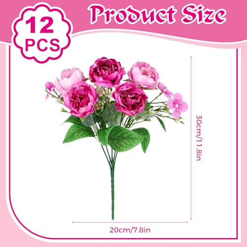 Olgaa 12 Bundles Peonies Artificial Flowers Fake Peony Bouquet Faux Peonies Flowers Bulk with Stems Flower Balls for Centerpiece Table Decorations Wedding Bridal Floral Arrangement (Rose Red) - color: Rose Red