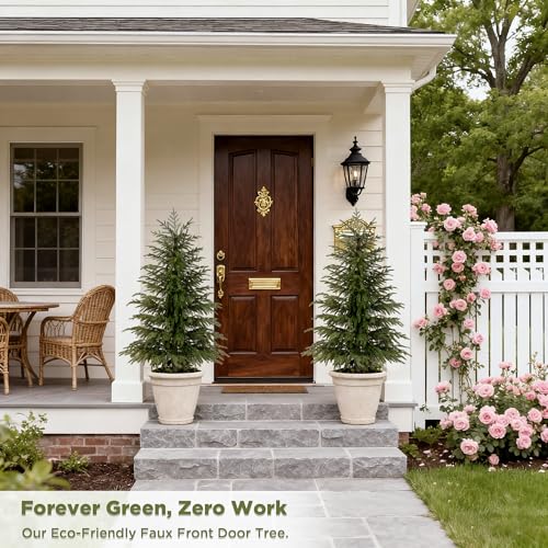4FT Artificial Cedar Trees 2-Pack, Real Touch Faux Cedar Topiary Set in Black Pots, Indoor Outdoor Fake Evergreen Plants for Porch, Entryway, Living Room Decor - color: 2, size: 4ft