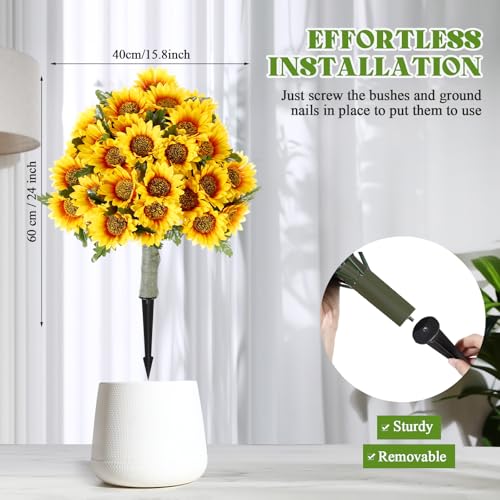Lunmon 2 Pack Artificial Sunflower Topiary Trees for Outdoors with Ground Spikes, 24 Inch UV Resistant Faux Sunflower Ball Plants for Front Door Porch Patio Garden Yard Decor - color: Yellow, style: Sunflower
