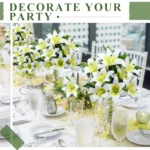 XunYee 16 Pcs Artificial Tiger Lily Flowers Lifelike Touch Lily Latex Lilies Flowers Artificial Bouquet Faux Latex with Rods for Summer Home Decoration Birthday(White and Green) - color: White and Green